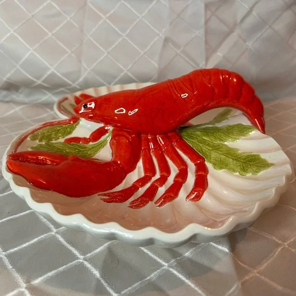 Large Vintage Red Lobster Majolica Style Pottery Shell Dish - Picture 5 of 9